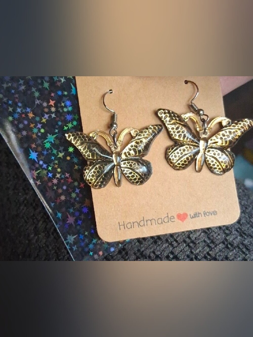 $8 Each Or Bundle 5/$20 Handmade Gold & Black Butterfly Drop Earrings